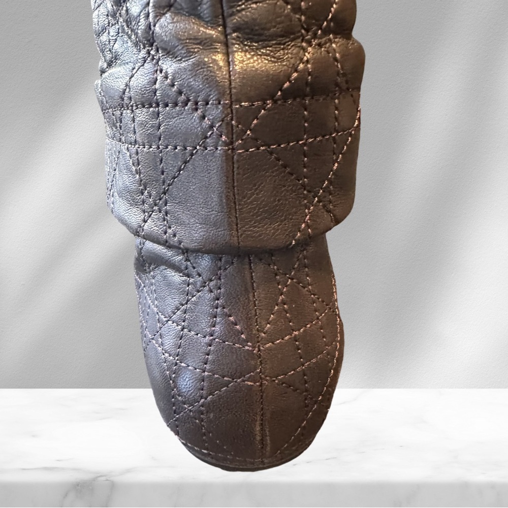 Christian Dior Cannage Quilted Brown Knee High Boots 35 1/2 - Picture 6 of 13